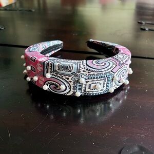 Pink and Black Pearl Beaded Headband with Boho Pattern